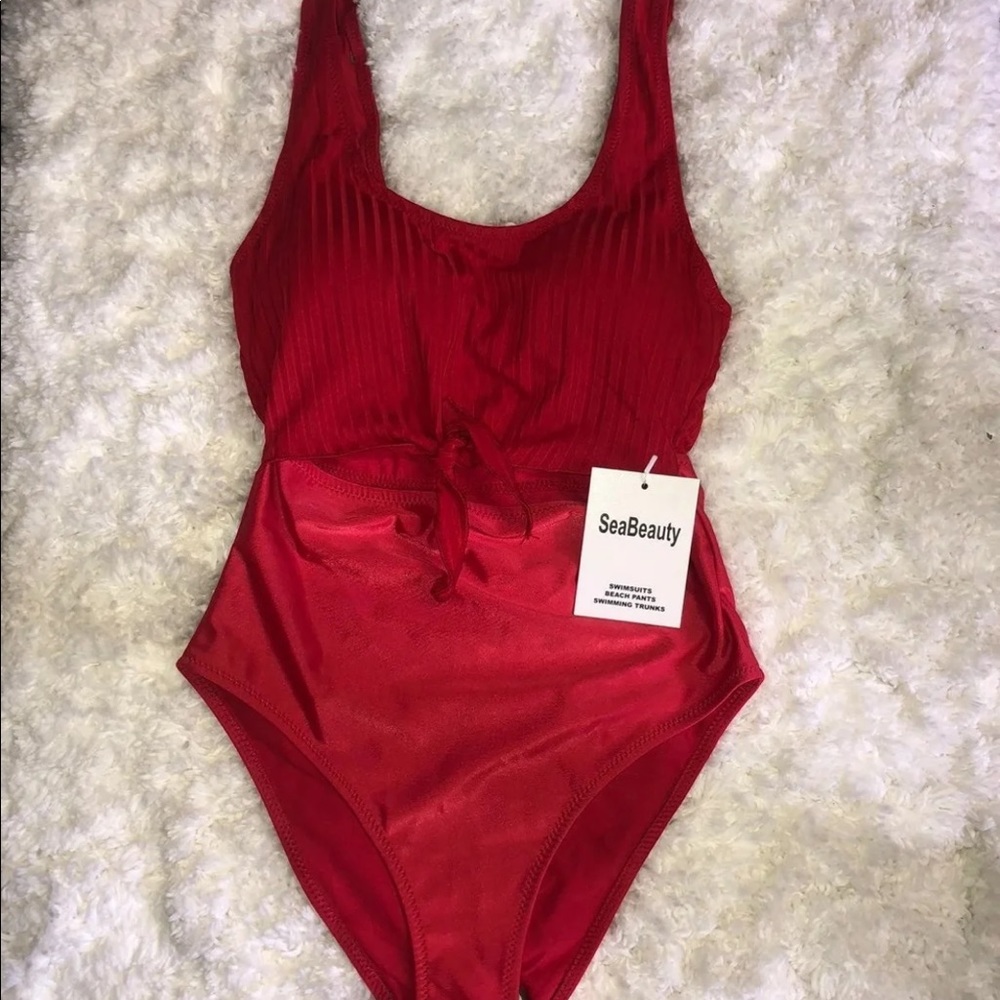 Red one piece swimsuit